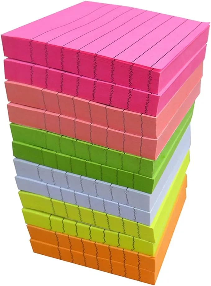 creatiburg sticky note pads 1200 sheets lined 3x3 inches office self-stick notes 12 pads, 6 bright colors easy post individua