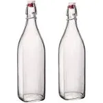 Bormioli Rocco Set Of 2 Square Swing Top Glass 8.5 Oz. Bottles With Airtight Hermetic Lid, Bottles Kombucha, Beer, And Limoncello, Dishwasher Safe, Made In Italy.