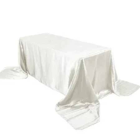 Efavormart 90 inchx156 inch Ivory Satin Rectangular Tablecloth, Beige