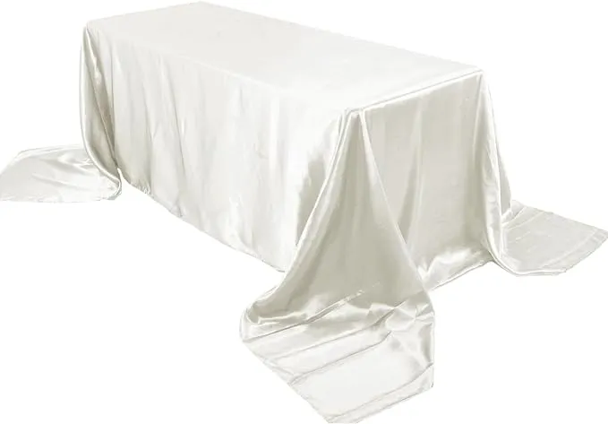 Efavormart 90 inchx156 inch Ivory Satin Rectangular Tablecloth, Beige