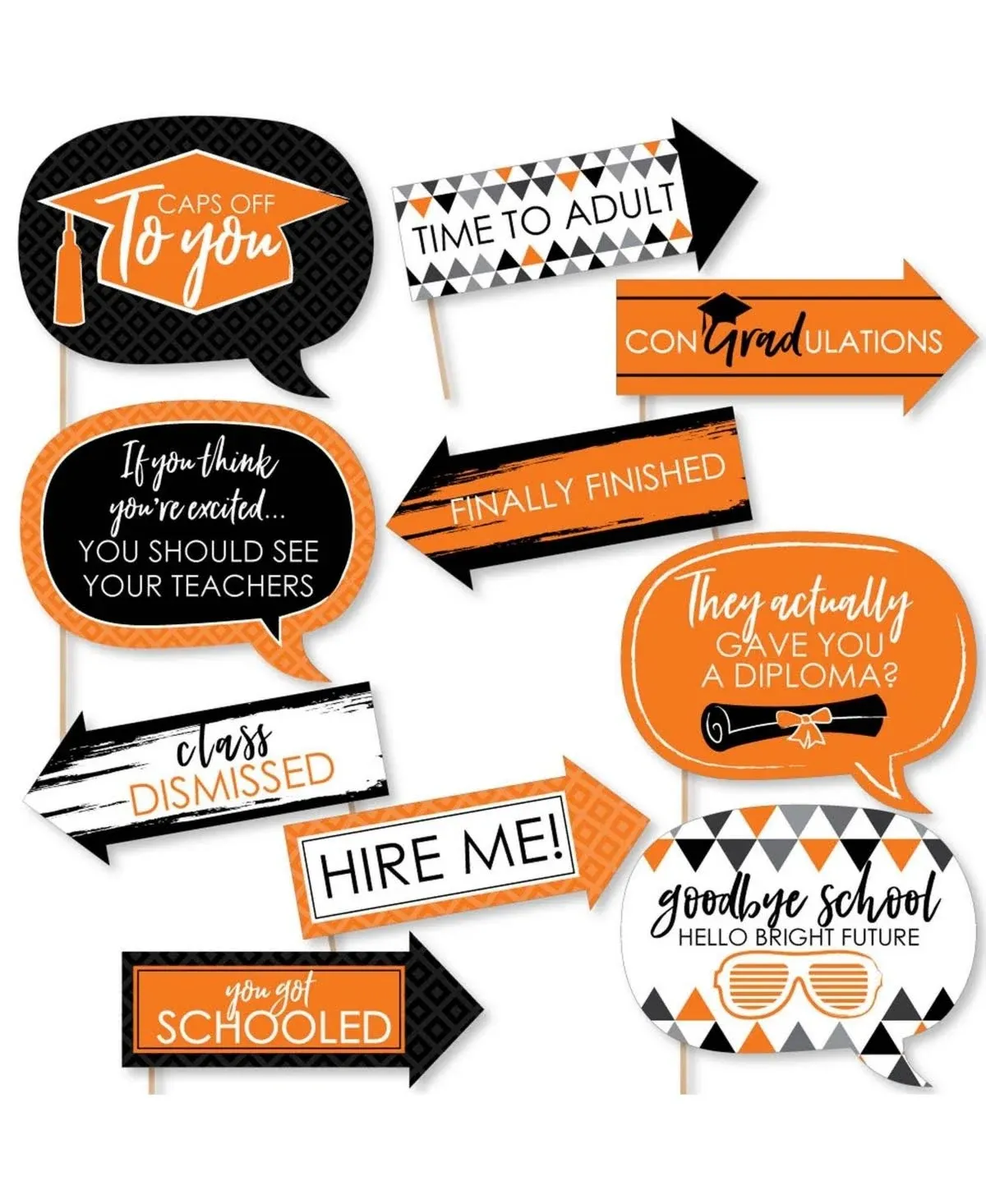 Funny Orange Grad - Best is Yet to Come - Graduation Photo Booth Props Kit 10 Pc