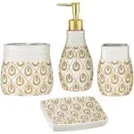 Zahari Home 4pc Seraphina Bathroom Accessories Sets Lotion Pump, Tumbler, Tooth Brush Holder and Soap Dish Unique Design White Bathroom Set