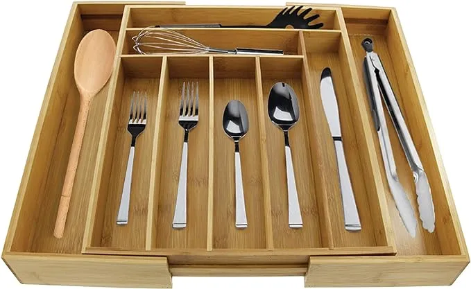 Cuisinart 9 Compartment Adjustable Bamboo Utensil Organizer – Ideal for Keeping Kitchen Supplies and Silverware Organized – Flatware Drawer Tray for Multi-Purpose Storage 18 x 13 x 2 Inches