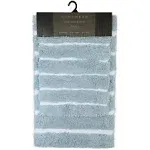 2 Piece Luxury Stripe Bath Rug Set, Extra Soft Plush Fluffy & Water Absorbent, Bathroom Mats, Non Slip Rubber Backing, Machine Washable, 20" x 32" Plus 17" x 24", Teal/Pure White