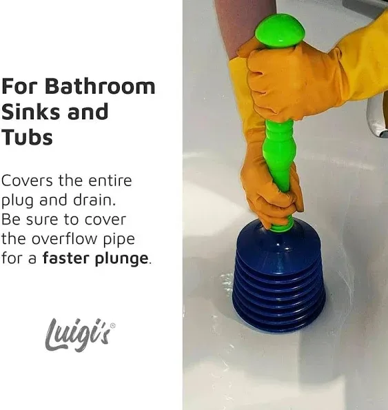 Luigi's Large Sink and Drain Plunger for Kitchens, Bathrooms, Sinks, Baths, Waste Pipes and Showers. Heavy Duty, Powerful, Commercial Style