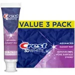 Crest 3D White Advanced Teeth Whitening Toothpaste, Radiant Mint, 3.3 oz, Pack of 3