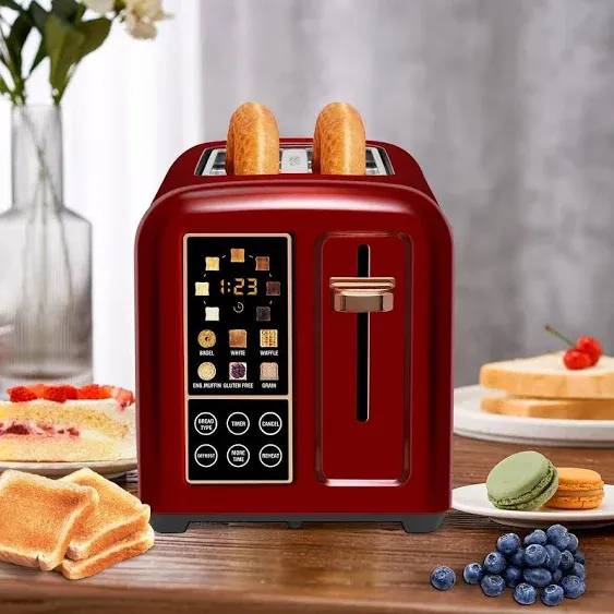 SEEDEEM Toaster 2 Slice, Touch Control Stainless Toaster LCD Display, 50% Faster Heating Speed, 1.4'' Wide Slots, More Timer Functions, Removable