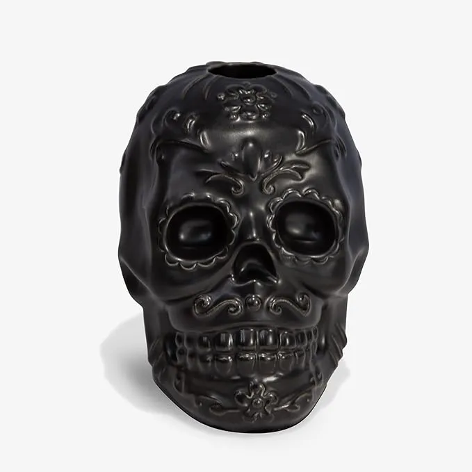 Luminara Day of The Dead Skull - Fits 1" W LED Candlestick/Taper Candles (Sold Separately) - 3.75" x 4.25" - for Halloween or Dia de Los Muertos Ofrenda - Black