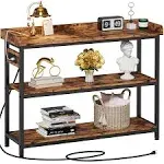 IRONCK Console Table, Sofa Table with Power Outlet, Farmhouse Hallway Table for Entryway, Living Room, Height Adjustable, Easy Assembly, Rustic Brown, 43"