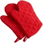 DII Basic Terry Collection 100% Cotton Quilted, Oven Mitt, Red, 2 Piece