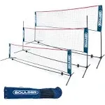 Boulder Portable Badminton Net Set - for Tennis, Soccer Tennis, Pickleball, Kids Volleyball - Easy Setup Nylon Sports Net with Poles (Blue/Red, 17 ft)