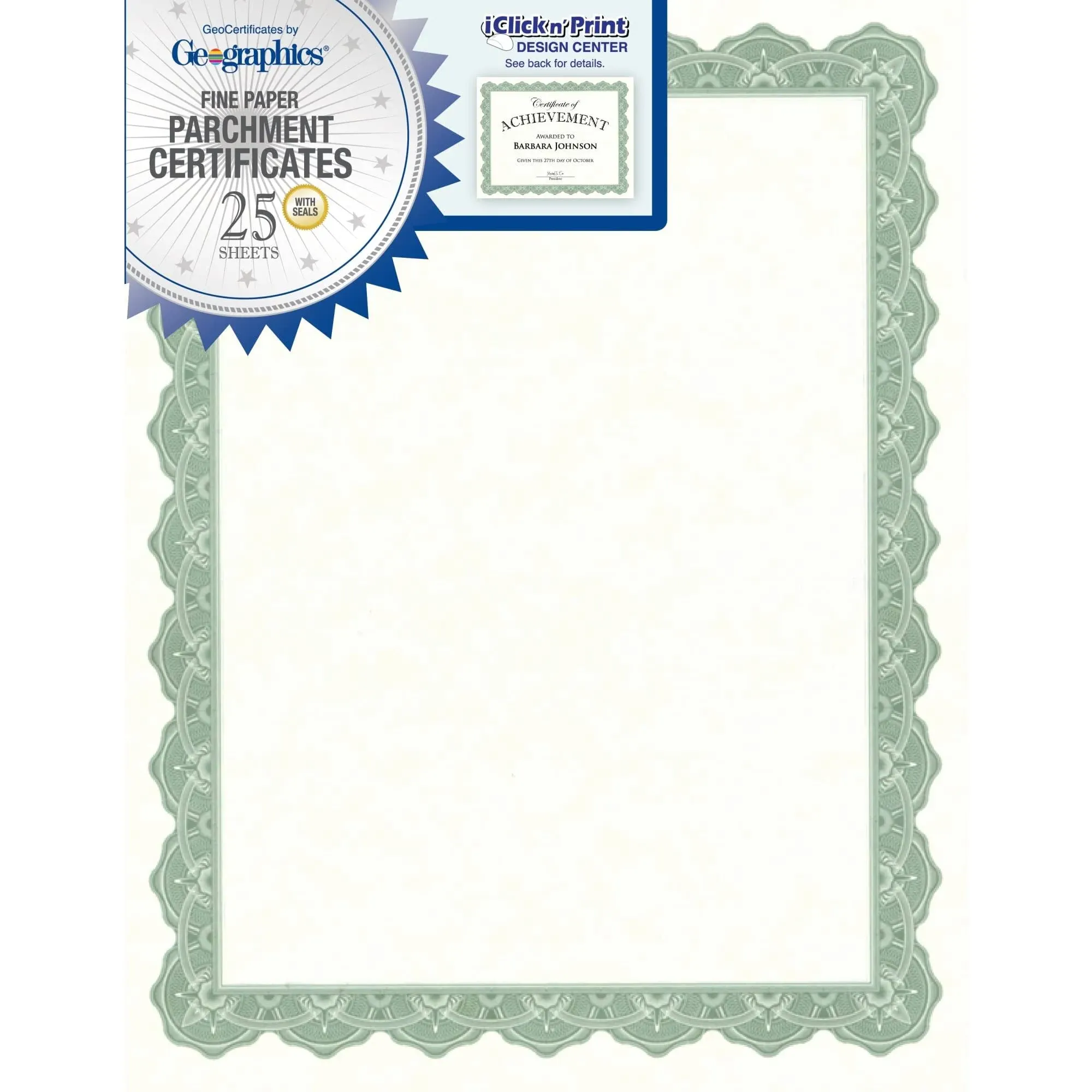 Geographics Paper Parchment Certificates 8-1/2 x 11 Optima Green Border 25/Pack