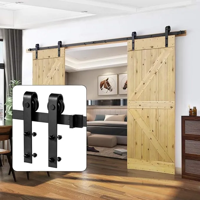 U-MAX 8 FT Heavy Duty Sturdy Sliding Barn Door Hardware Kit, J Shape Hangers, Super Smoothly, Simple and Easy to Install, Fit 42-48" Wide Door Panel