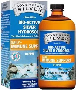 Sovereign Silver Bio-Active Silver Hydrosol for Immune Support - Colloidal Silver Liquid -10 ppm, 32oz (946mL)