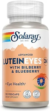 SOLARAY Advanced Lutein Eyes 24 мг - Добавки с лютеином и зеаксантином - Поддержка здоровья глаз с черникой и экстрактом черники - Веганский, 60-дневная гарантия, лабораторно проверено - 60 порций, 60 вегетарианских капсул