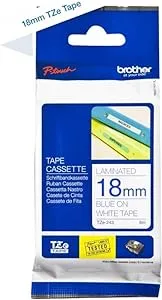 Brother TZe-243 Labelling Tape Cassette, Blue on White, 18 mm (W) x 8 m (L), Laminated, Brother Genuine Supplies