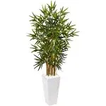 Nearly Natural 4ft. Bamboo Artificial Tree in White Tower Planter