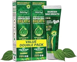 Bentodent Indian Healing Clay Toothpaste with Calcium bentonite Clay, Pure & Organic Ingredients for The Entire Family Including Kids, SLS & Fluoride Free, Vegan, 3.52oz (Betel Leaf Combo)