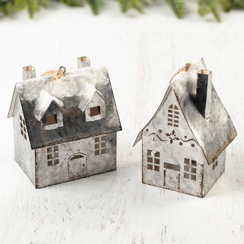 Factory Direct Craft Pack of 2 Light Up Christmas Village House Ornaments - Light Up Vintage Look Village Houses for Your Christmas Tree, Fireplace Mantle, and Holiday Decorations