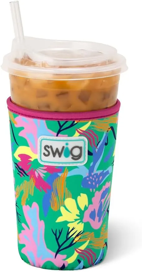 Swig Life Iced Cup Coolie, Standard 22oz Iced Coffee Cup Insulator Sleeve with Handle, Neoprene Insulated Cup Coolie Keeps Drinks Cold, Cup Cooler in Paradise