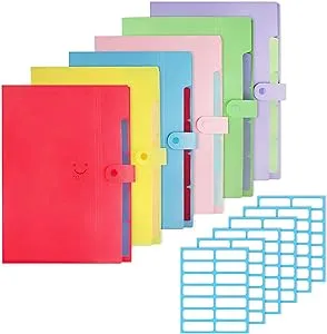 6 Pack Expanding File Folder 5 Pocket With 168pcs File Folder Labels Plastic Org