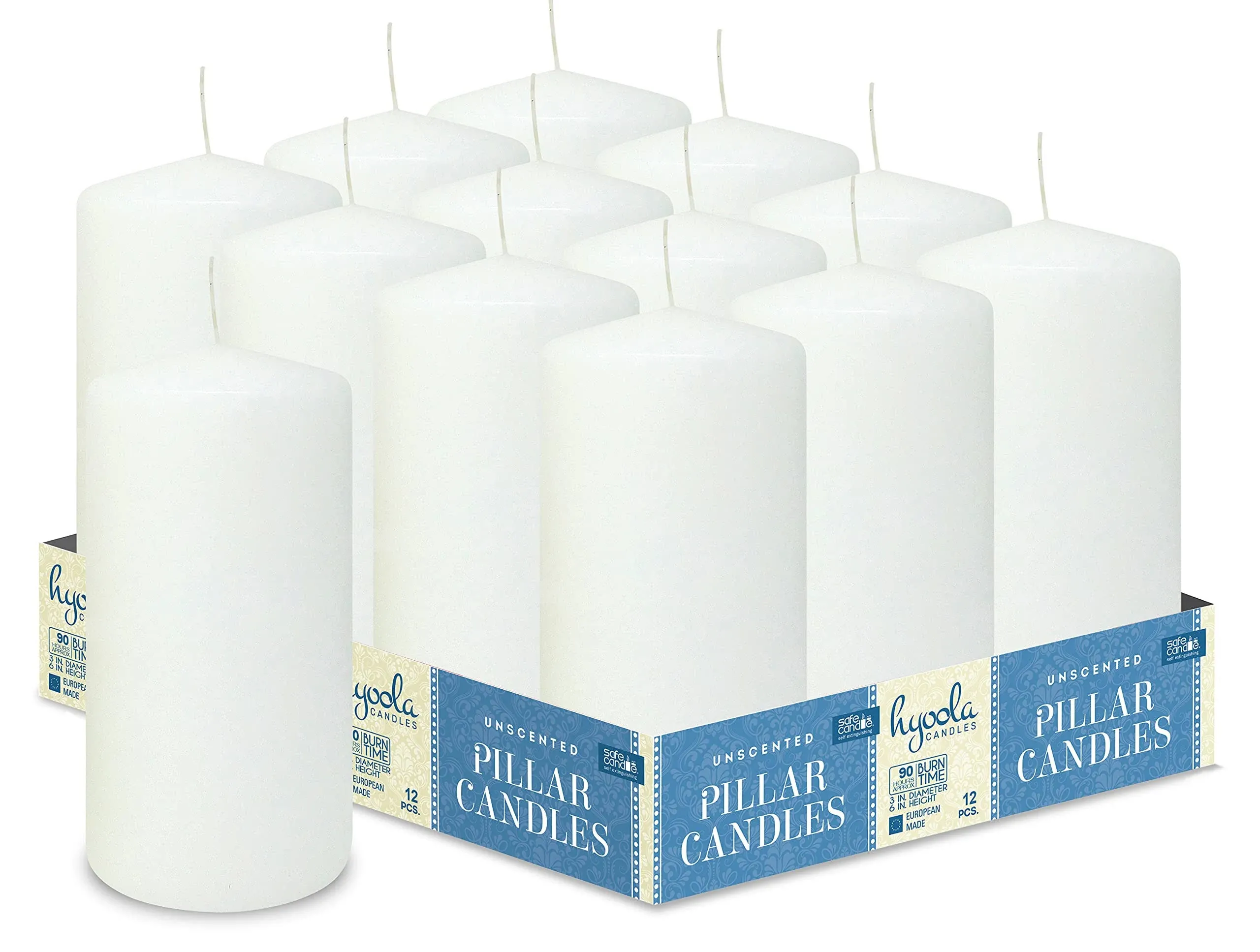 Hyoola White Pillar Candles 3x6 Inch - Unscented Pillar Candles - 12-Pack - European Made