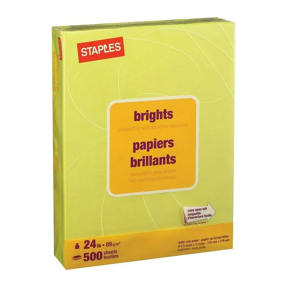 Staples Brights 24 lb. Colored Paper Light Yellow 500/Ream 20107