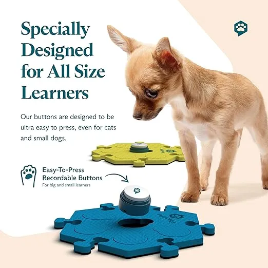 FluentPet Basic Vocab Kit - Set of 12 Talking Buttons with Batteries Included for Dogs & Cats and 6 HexTiles - Customizable Cat & Dog Training Buttons for Communication - Talking Button Gift Set