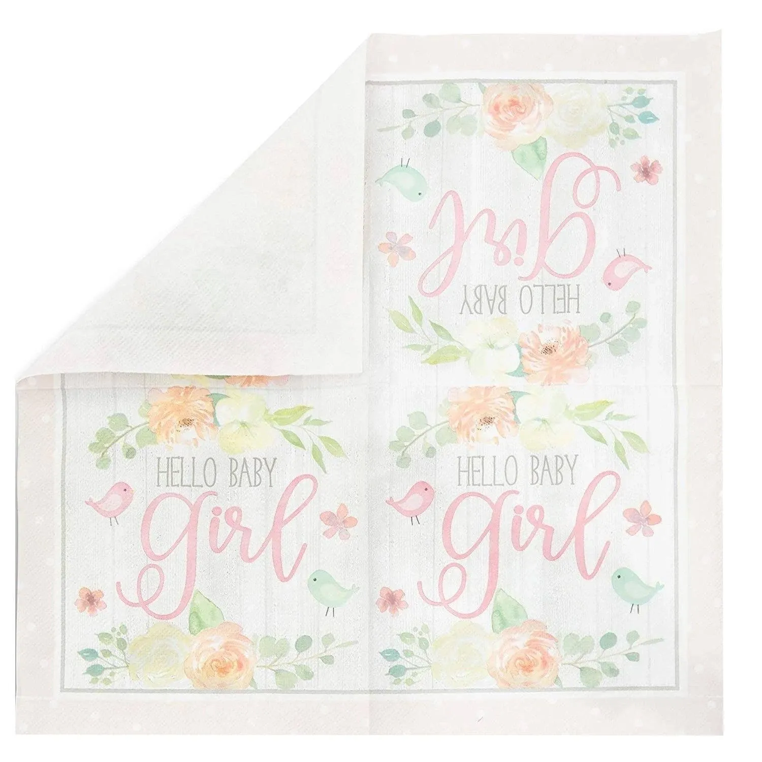 Sparkle and Bash Hello Baby Girl Paper Napkins for Baby Shower Party (6.5 x 6.5 In, 100 Pack)