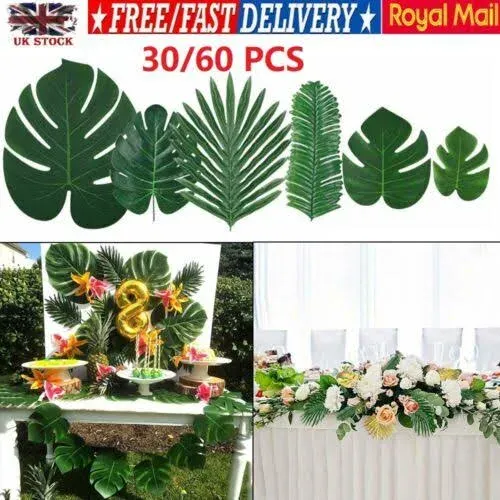 36Pcs Artificial Tropical Palm Leaves Large Size Bonus 2 Sheets/40pcs Dot Glues,Fake Faux Palm Leaves Hawaiian Party Jungle Beach Theme Decorations Table Leave Accessories Decors （36 Large Leaves）