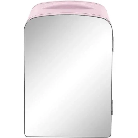 Chefman - Iceman Portable Mirrored Personal Fridge 4L Mini Refrigerator, Skin Care, Makeup Storage, Beauty, Serums & Face Masks, Small For Desktop Or Travel, Cool & Heat, Cosmetic Application, Pink