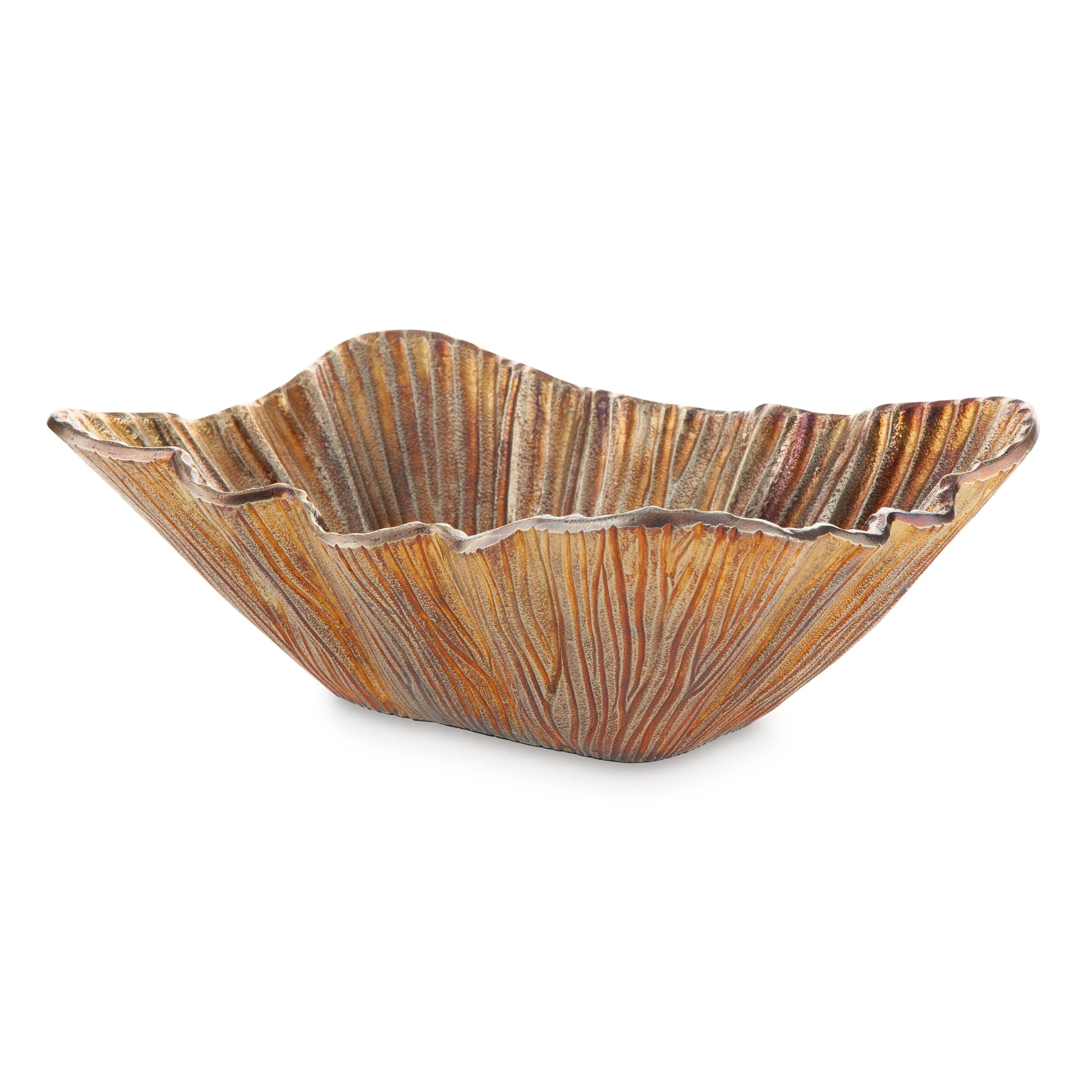 Signature Design by Ashley Gabbievale Contemporary Decorative Metallic Texture Like Bowl, Antique Gold Finish