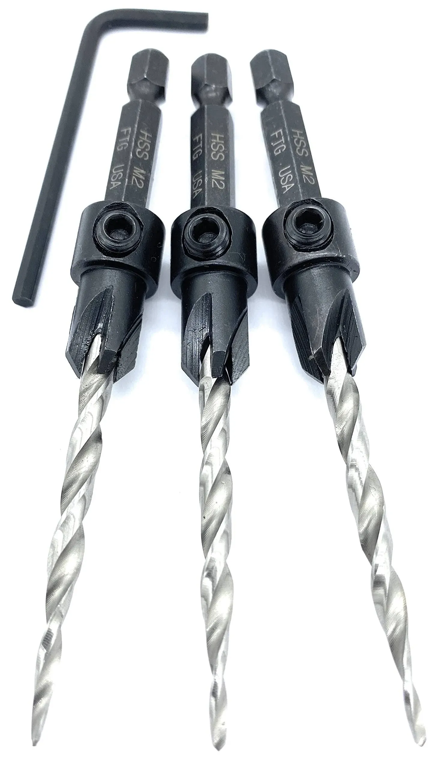 Wood Countersink Drill Bit Set 3 Pc 8 11/64&#034; Countersink Drill Bit With Improv