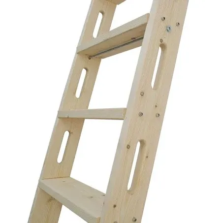 DIYHD 87" Knotty Pine Wood Sliding Library Ladder Rolling Ladder