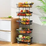 SAYZH 5 Tier Fruit Basket for Kitchen, Stackable Fruit and Vegetable Wire Basket with Wheels for Banana Onions and Potatoes Storage and Organization