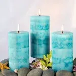 FLAVCHARM Pillar Candles Scented, Ocean Breeze Scented Candles, 3 Pack Teal Candles 3x6 inch Long-Lasting Clean Burning Candles, Turquoise Candles