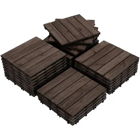 Yaheetech 27PCS Interlocking Patio Deck Tiles 12 x 12in Wood Floor Tiles Outdoor Flooring for Patio Garden Deck Poolside Brown