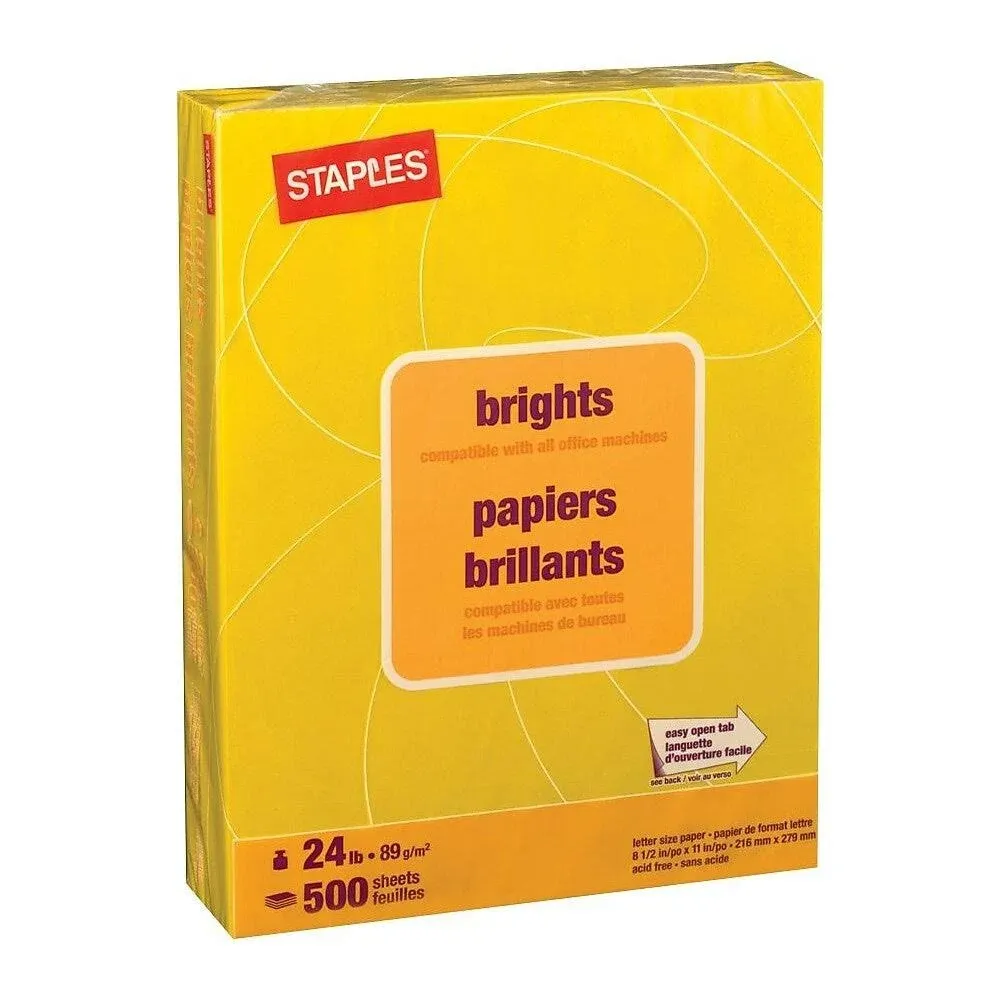 Staples Brights Multipurpose Paper 24 lbs. 8.5" x 11" Yellow 500/Ream