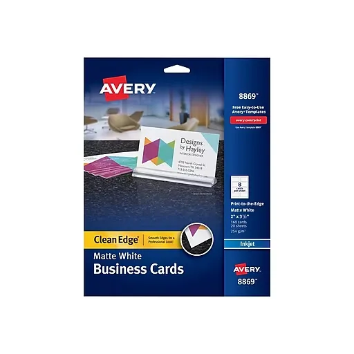 Avery Clean Edge Business Cards, 3.5" x 2", Matte White, 160/Pack (8869)