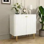 HLR Sideboard Buffet Cabinet with Fluted Texture, White Accent Cabinet with Doors, Modern Credenza Storage Cabinet for Kitchen Living Room, Entryway