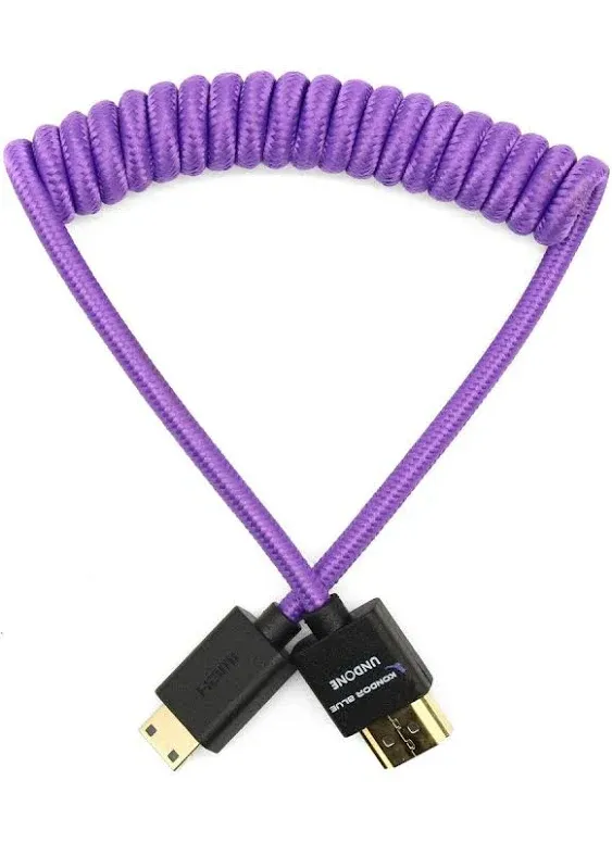 KONDOR BLUE x Gerald Undone | Mini HDMI to Full HDMI Cable 12" -24" Braided Coiled | 4K 60Hz, 18Gbps, HDR, 3D Video & Nylon Braided with Reinforced connectors | Purple