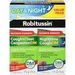 Robitussin Maximum Strength Cough + Chest Congestion DM And Maximum Strength Nighttime Cough DM Berry Flavor - 4 Fl Oz Bottles (Pack of 2)