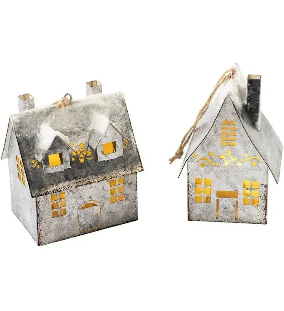 Factory Direct Craft Pack of 2 Light Up Christmas Village House Ornaments - Light Up Vintage Look Village Houses for Your Christmas Tree, Fireplace Mantle, and Holiday Decorations