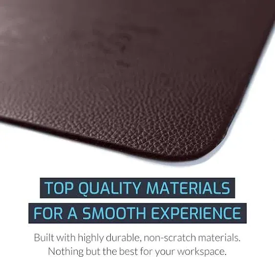 Zbrands // Brown Leather Smooth Desk Mat Pad Blotter Protector, Extended Non-Sli