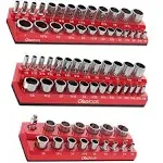 Olsa Tools Magnetic Socket Organizer | 3 Piece Socket Holder Kit | 1/2-Inch, 3/8-Inch, 1/4-Inch Drive | SAE Red | Holds 68