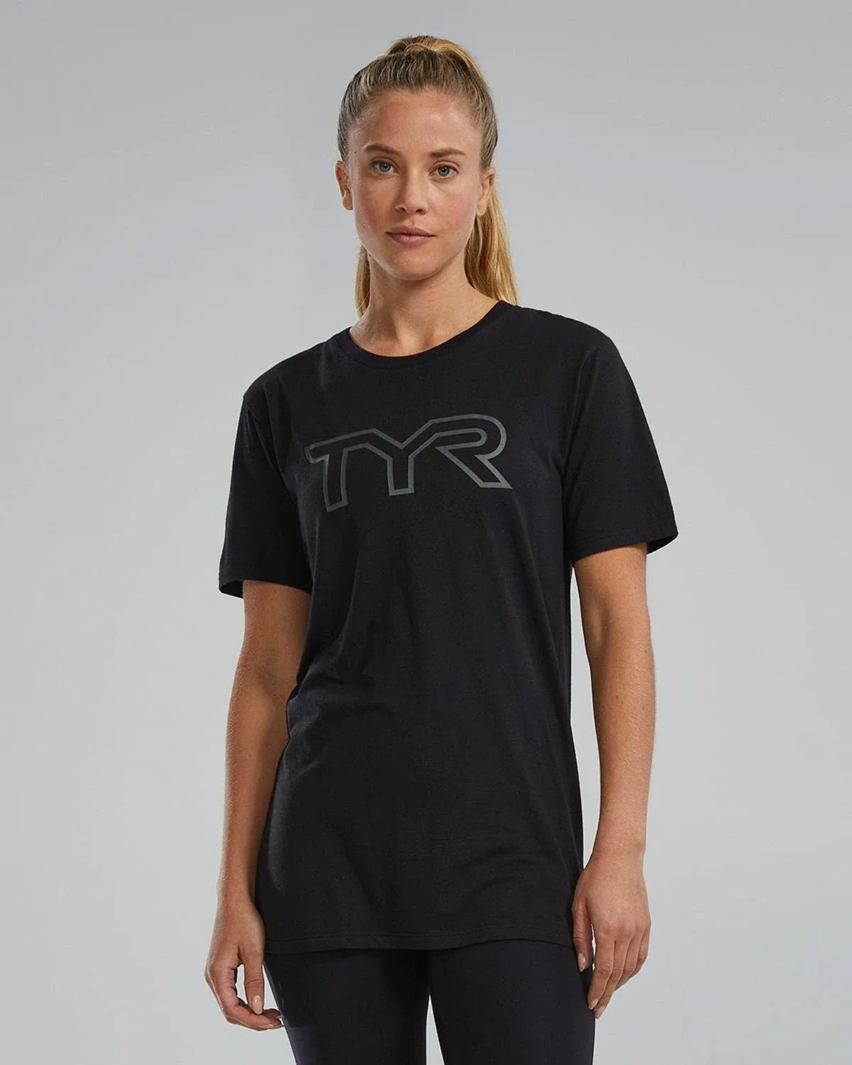 " Tyr Women's Ultrasoft Lightweight Tri Blend Tech Tee - Big Logo, 001 Black, m"