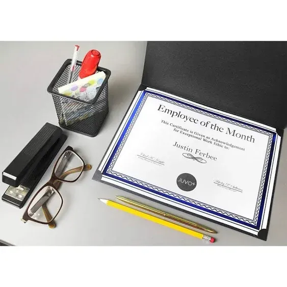 12-Pack Certificate Holders for Letter-Size Paper Award Diploma, Black with Gold Foil Border