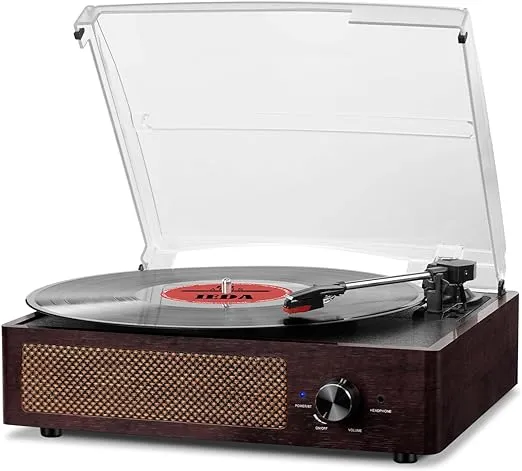 Vinyl Record Player Turntable with Built-in Bluetooth Receiver & 2 Stereo Speakers, 3 Speed 3 Size Portable Retro Record Player for Entertainment and Home Decoration