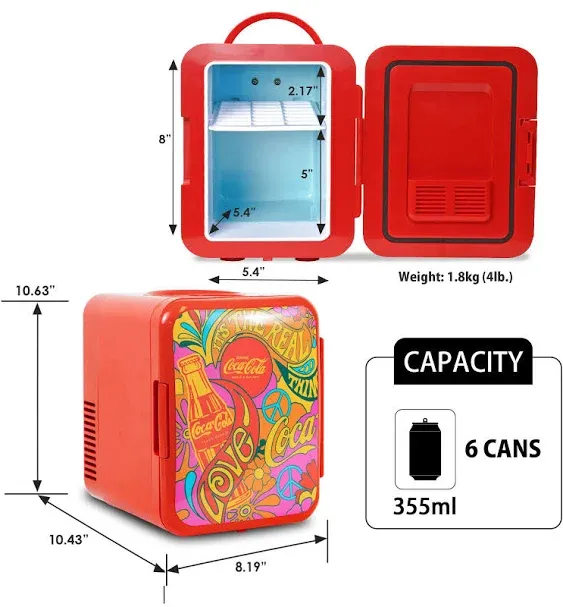 Coca-Cola Peace 1971 Series 6 Can Portable 4L Cooler/Warmer 0.14-cu ft Mini Fridge (Red)