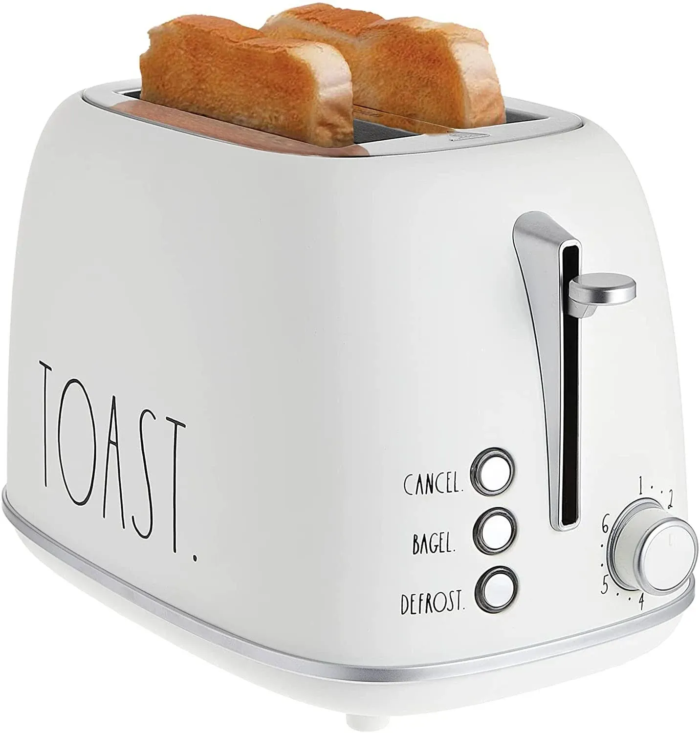 Rae Dunn Retro Rounded Bread Toaster, 2 Slice Stainless Steel Toaster with Removable Crumb Tray, Wide Slot with 6 Browning Levels, Bagel (Cream)